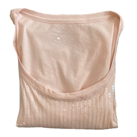 NY & COMPANY Top T-Shirt Sequin 3/4 Sleeves Scoop Neck Pink Large - Picture 5 of 11